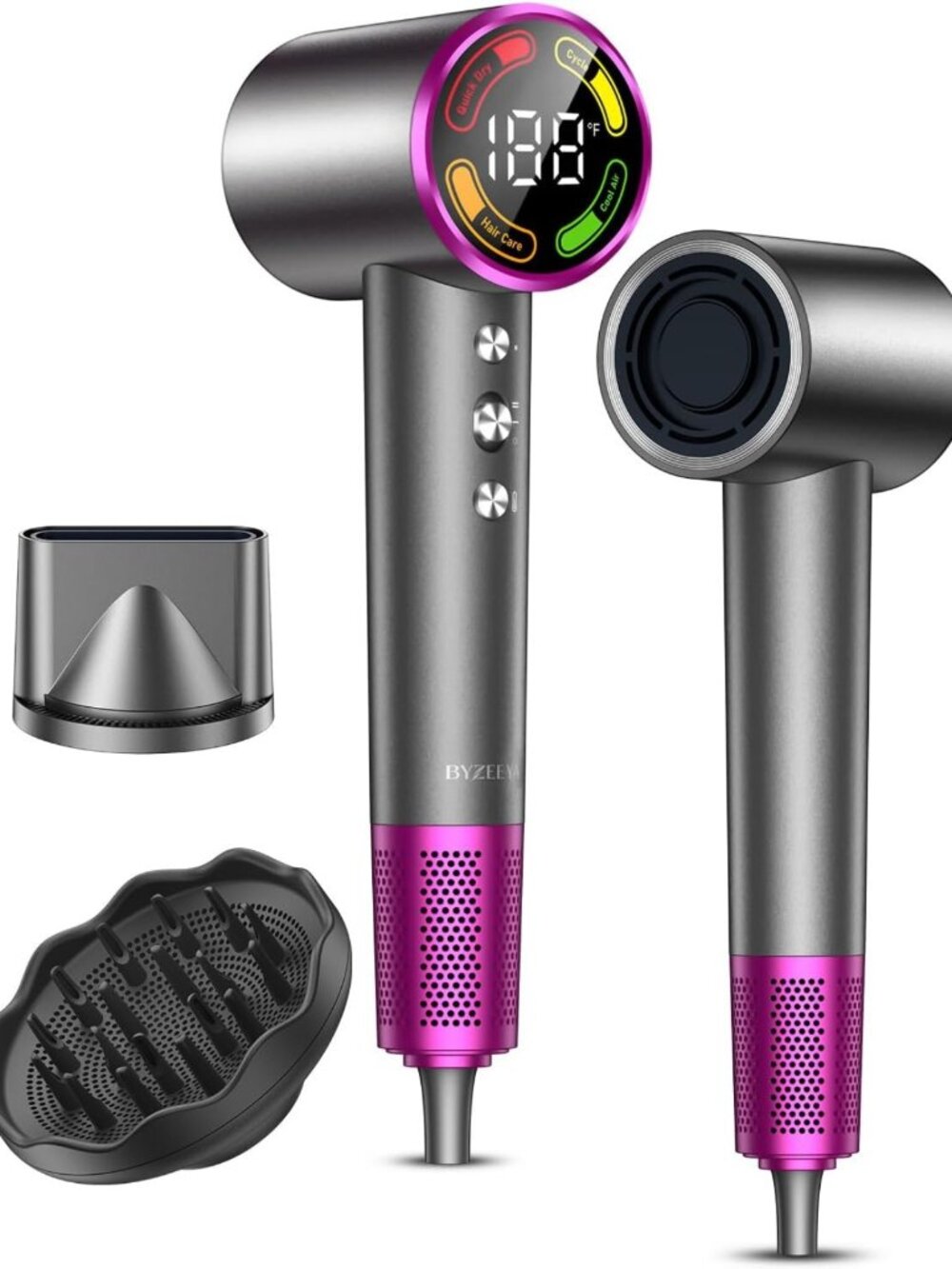 High-Speed Ionic Hair Dryer with Diffuser, Fast Drying, LED Temp Display, Curly